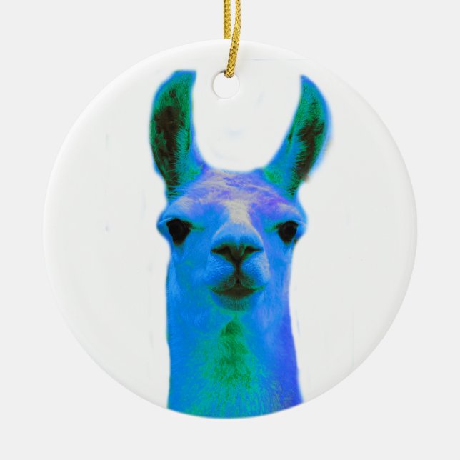 Blaue Lama-Grafik Keramikornament (Vorne)