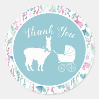 Blaue Lama-Jungen-Baby-Party Runder Aufkleber