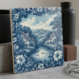 Blaue ländliche französische Bauernhaus-Wasserkana Fliese