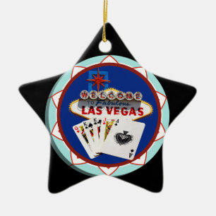 Blaue Las Vegas Willkommensschild Pokerspielchip Keramik Ornament