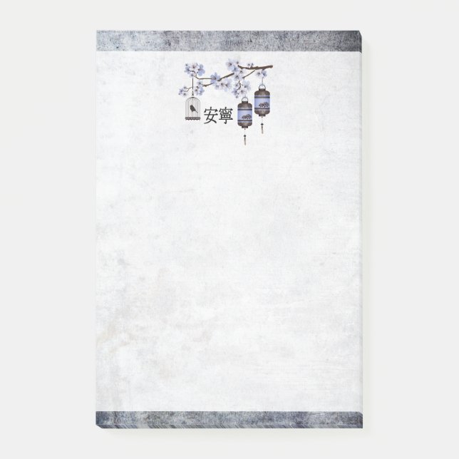 Blaue Laterne und Friedlicher Vogel Post-it Klebezettel (Vorderseite)