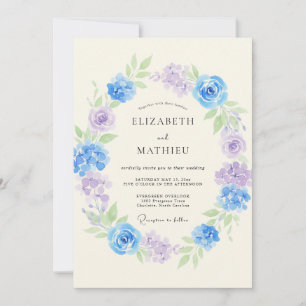 Blaue Lavendel-Blumenkranz-Hochzeit Einladung