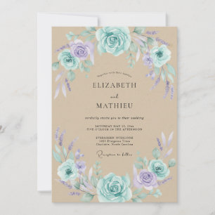 Blaue Lavendel-Erde-Rustikale Hochzeit Einladung