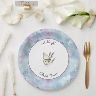 Blaue Lavendel Weiße Lila Blumen Brautparty Pappteller