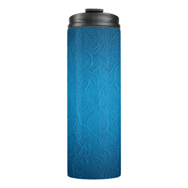 Blaue Lederoptik Thermosbecher (Vorderseite)