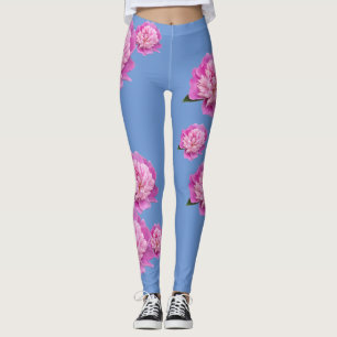 Blaue Leggings mit rosa Blumenmuster
