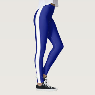Blaue Leggings mit weißem Streifen