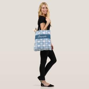 Blaue Leinentasche mit weißen Herzen Tasche