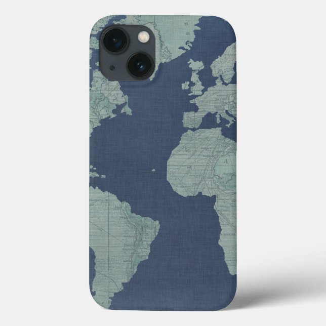 Blaue LeinenWeltkarte Case-Mate iPhone Hülle (Rückseite)