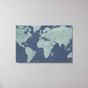 Blaue LeinenWeltkarte Leinwanddruck