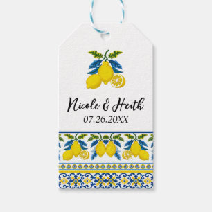 Blaue Lemon Wasserfarbe Mittelmeer Hochzeit Geschenkanhänger