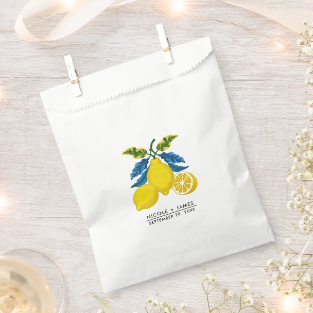 Blaue Lemon Wasserfarbe Mittelmeer Hochzeit Geschenktütchen (Ausgeschnitten)