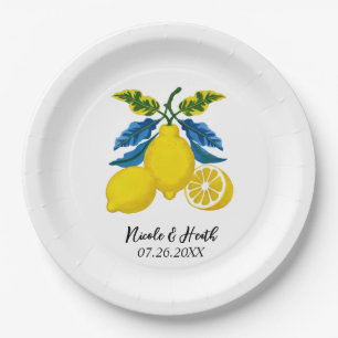 Blaue Lemon Wasserfarbe Mittelmeer Hochzeit Pappteller