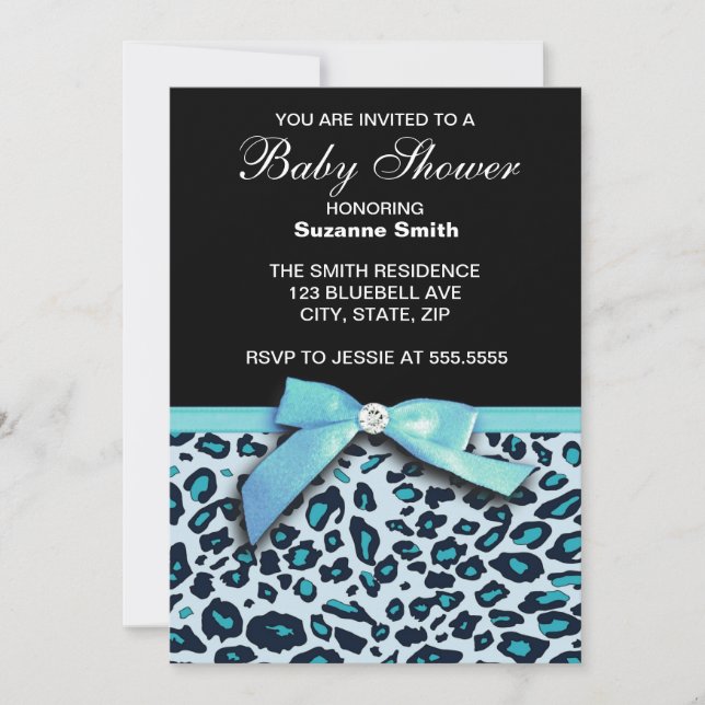 Blaue Leopard-Druck-Jungen-Babypartyeinladung Einladung (Vorderseite)