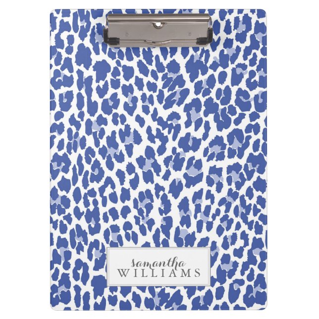 Blaue Leopard-Muster Klemmbrett (Vorderseite)