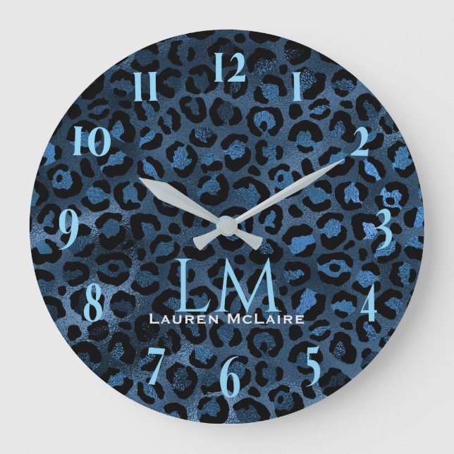 Blaue Leopard Personalisierte Moderne Wanduhr (Vorderseite)