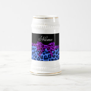Blaue Leoparde mit personalisiertem Namen, lila Bu Bierglas