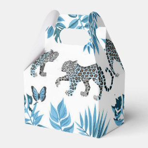 Blaue Leoparden und Schmetterling mit Palmen-Blätt Geschenkschachtel