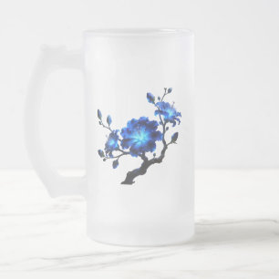 Blaue leuchtende Blumen-Zweig-Bierkrug Mattglas Bierglas