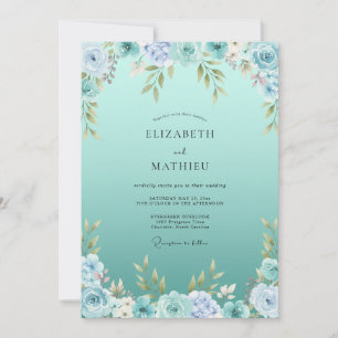 Blaue Leuchtende Botanische Hochzeit Einladung