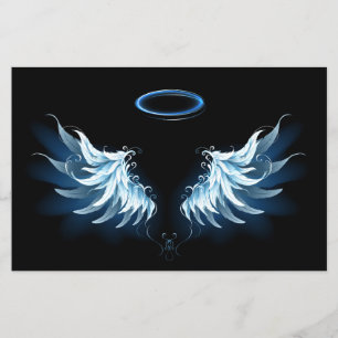 Blaue leuchtende Engelsflügel auf schwarzem Hinter Flyer