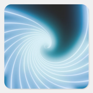 Blaue leuchtende Neon-Linienkunstwelle Quadratischer Aufkleber