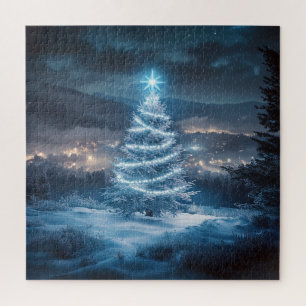 Blaue leuchtende Winternacht-Christmasbaum