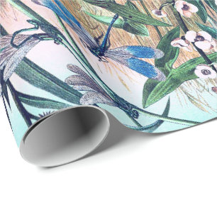 Blaue Libelle am Teich Vintage-Illustration Geschenkpapier