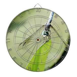 Blaue Libelle auf grünem Blatt Dartscheibe