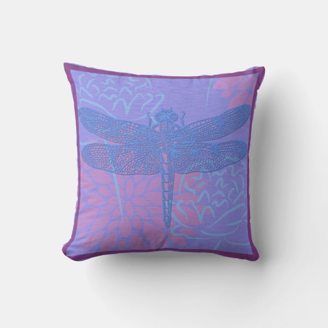 Blaue Libelle auf lila Hintergrundthrow-Kissen Kissen (Vorderseite)