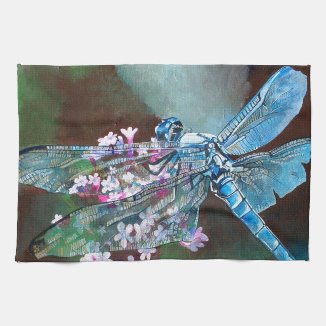 Blaue Libelle auf wilden Knoblauch Küchentuch (Horizontal)