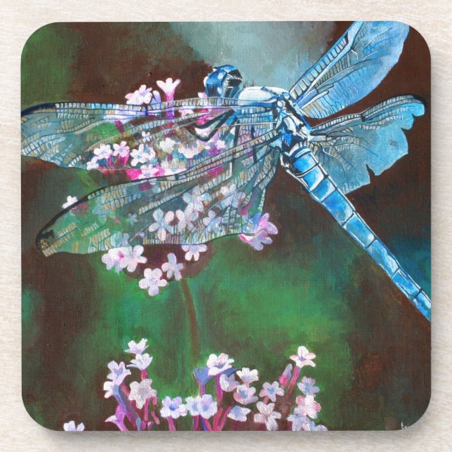 Blaue Libelle auf wilden Knoblauch Untersetzer (Vorderseite)