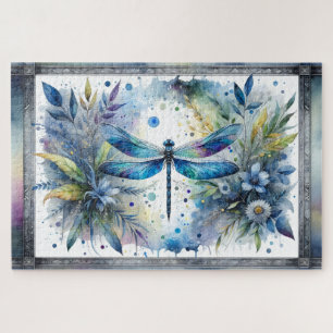 Blaue Libelle Botanische Aquarellmalerei