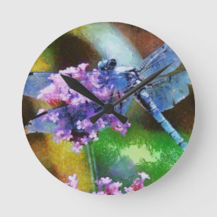 Blaue Libelle Runde Wanduhr