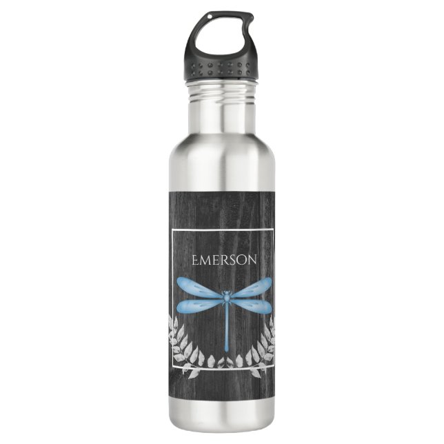 Blaue Libelle Rustikale Personalisiert Edelstahlflasche (Vorderseite)