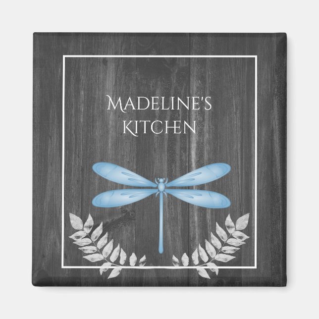 Blaue Libelle Rustikaler Magnet (Vorne)