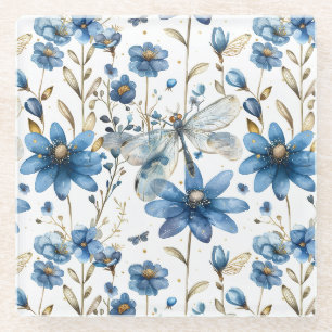 Blaue Libelle und Blume Blumengetränkenküste Glasuntersetzer
