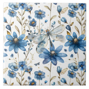 Blaue Libelle und Blumen Keramikfliesen mit Blumen Fliese