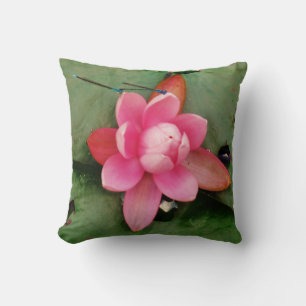Blaue Libellen auf einem rosa Lotus Kissen