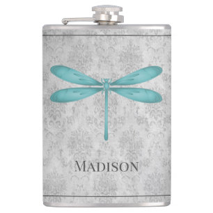 Blaue Libellen-Damask-Flasche Flachmann