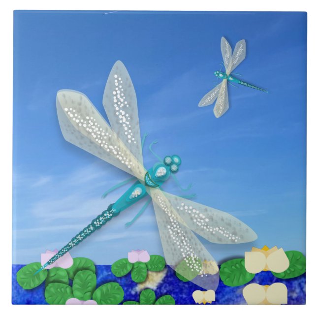 Blaue Libellen Fliese (Vorderseite)