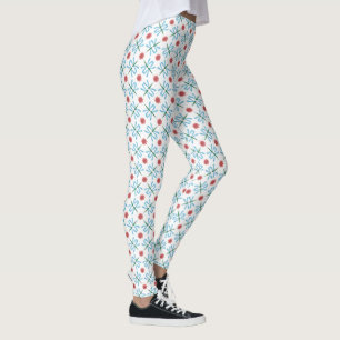 Blaue Libellen, kleine, rosa Lilien auf Weiß Leggings