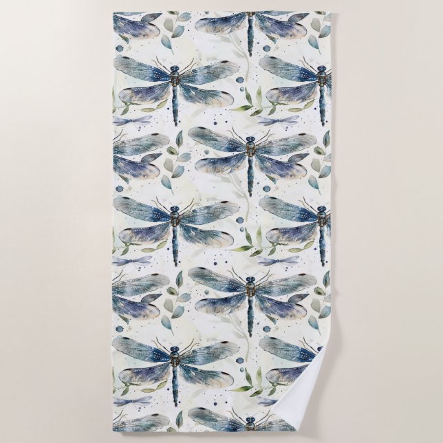 Blaue Libellen Strandtuch (Vorderseite)