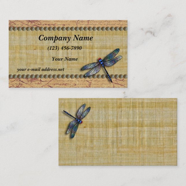 Blaue Libellen-Vintager Papyrus Visitenkarte (Vorne/Hinten)