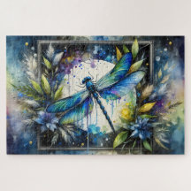 Blaue Libellen-Wasserfarben-Botanik