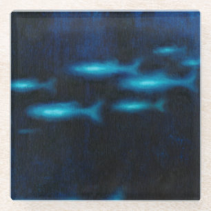 Blaue lichtdurchlässige Fisch-Silhouetten Glasuntersetzer