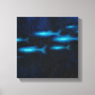 Blaue lichtdurchlässige Fisch-Silhouetten Leinwanddruck