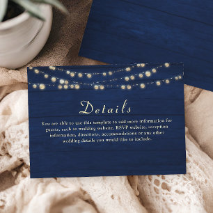 Blaue Lichterketten Hochzeitsdetails Karte