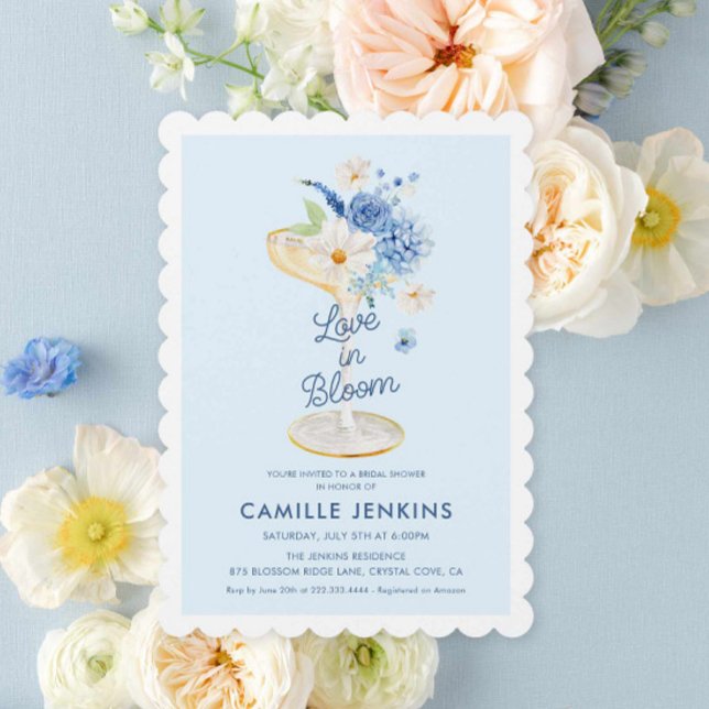Blaue Liebe im Blumenkorb Einladung (Blue Floral Love in Bloom Bridal Shower invitation)
