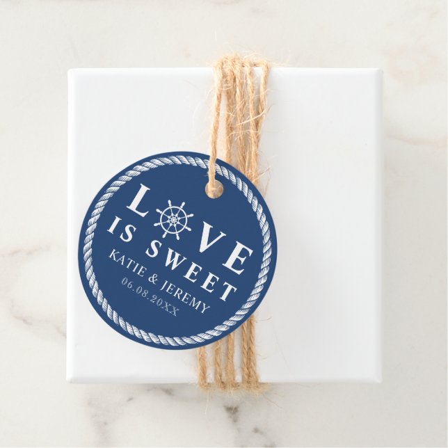 Blaue Liebe ist süße Schönheits-Hochzeit Geschenkanhänger (Beispiel)